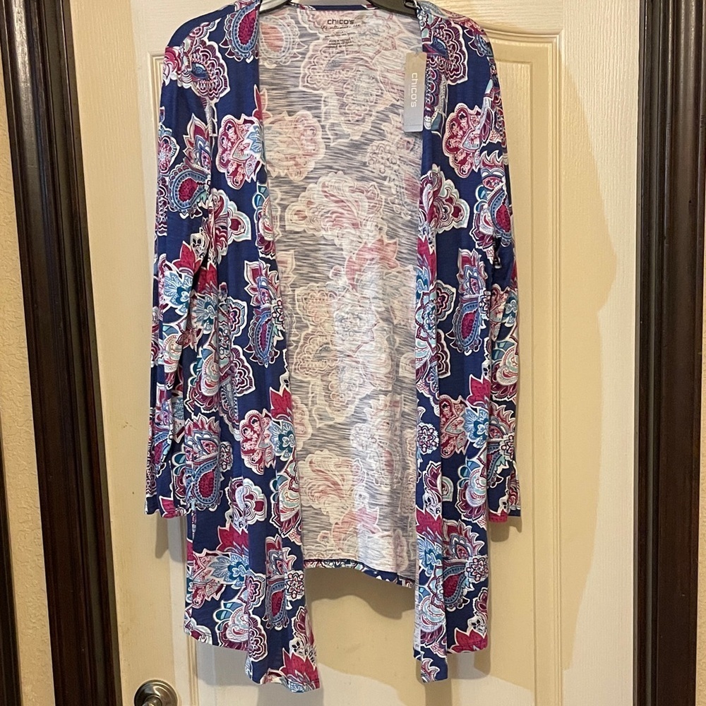 Chico's Blue and Pink Paisley Cardigan - Picture 3 of 4